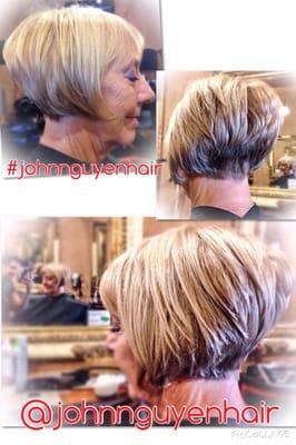 High #stackedbob. natural cool #blonde. #johnnguyenhair #azuresalonflowermound #Flowermound