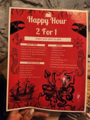 Happy hour menu side 1