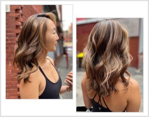 Warm brown balayage and texture haircut @StylistZhen