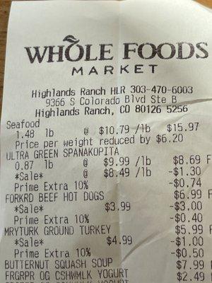 But the receipt shows $10.79 a pound bringing the total to $15.97. They hope you don't notice this and you pay extra!