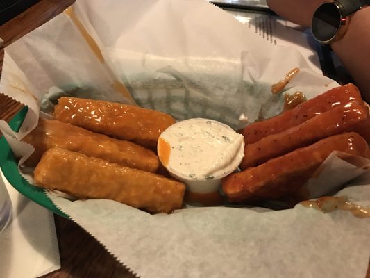 Tofu Wings half buffalo, half BBQ