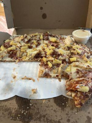 Chicken ham and pineapple pizza.