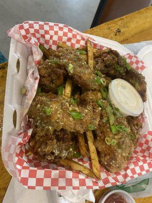 Garlic parm wings and Fries