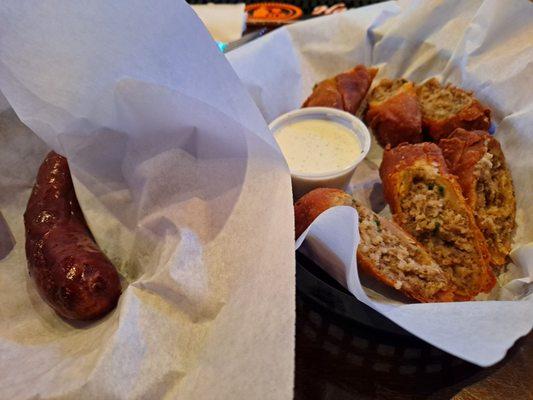 Boudin eggrolls and link sausage so good