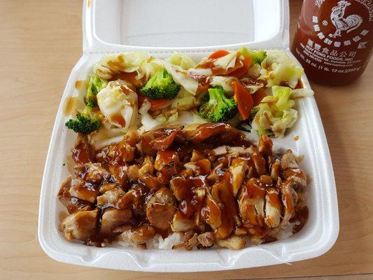 Teriyaki chicken plate with teriyaki veggies