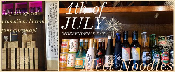 Happy 4th of July ! Free portable fans giveaway. First round of beer free and half priced sake all day. Valid 07/04/2019 and dine in only!