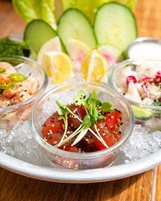 Can't choose which poke you want? Order 3 of your choice with our Poke & Ceviche Trio!