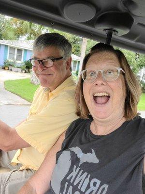 Fun riding the golf cart!