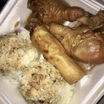 Chicken Adobo with rice & piece of Lumpia