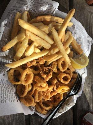 This is the huge serving of calamari with battered and fried banana peppers that I got