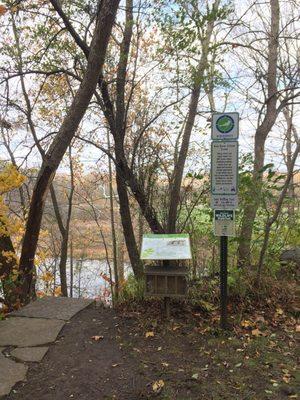 Trail entrance. The steps lead down to the lake.