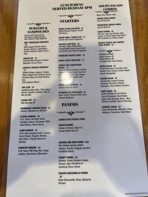 Lunch menu