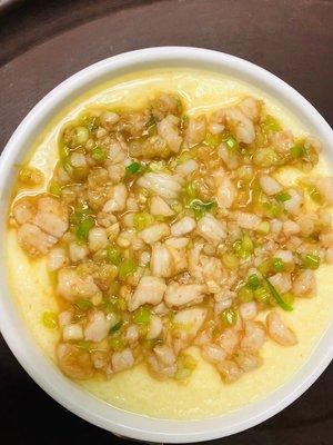 Steamed Egg with Shrimp (green onion, ginger, and garlic)