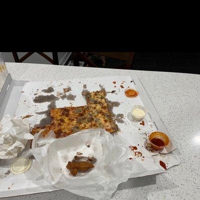 18'' half sausage half pep pizza 3 orders of wings and 2fries for $56