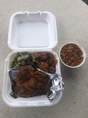 Pork Chop, Turnip Greens, Yams and Pinto Beans. So good!