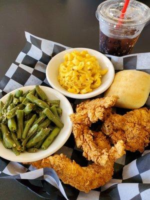 Fried Chicken Tenders w/ Green Beans, Mac and Cheese