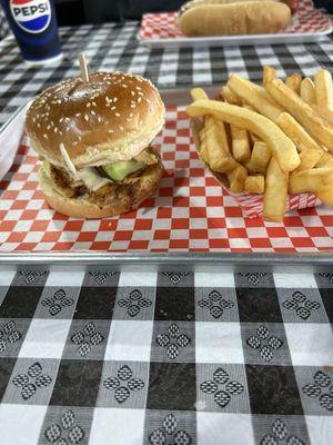 Avocado Chicken sandwich and French fries