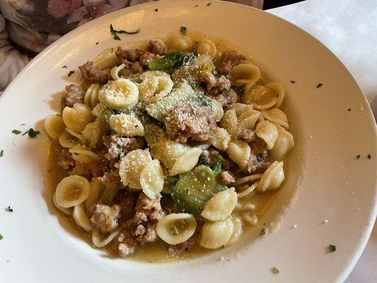 Orecchiette, Escarole and Sausage. Very good.