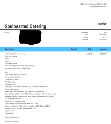 Invoice 673 Showing products and services supplier agreed to provide.