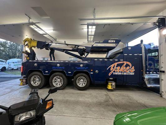 Avoiding the mud outside by going through the garages