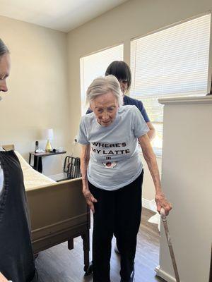 During our unscheduled visit we came into her suite to find three caregivers attending to our Mother In Law!