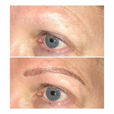 Before and after microbladed eyebrows.