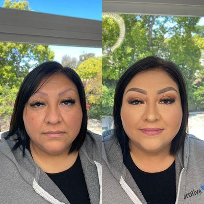 Before and after Soft Glam makeup by Erika. Lash extensions in Volume