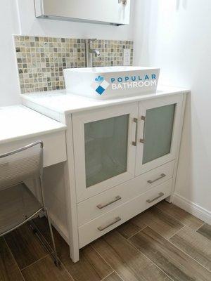 Popular Bathroom - SIngle 36" White frosted, raised rectangular sink