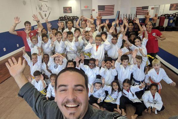 Happy children and teens ready to train