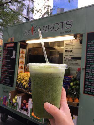 #16: kale, spinach, changed banana to apple, and something else. Medium, $5. Not flavorful without banana and tasted kinda plain.