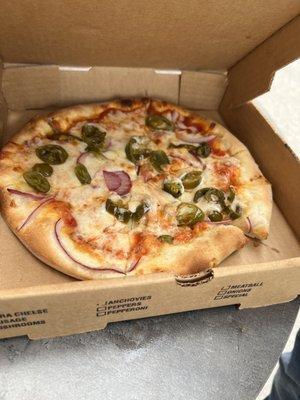 10 inch pizza with jalapeños and onions