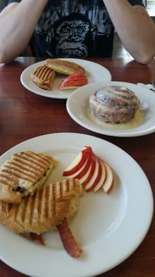 Breakfast paninis with their legendary cinnamon roll... everything was yummy!!