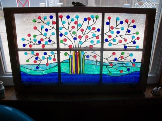 beautiful handmade window in our Homemade room