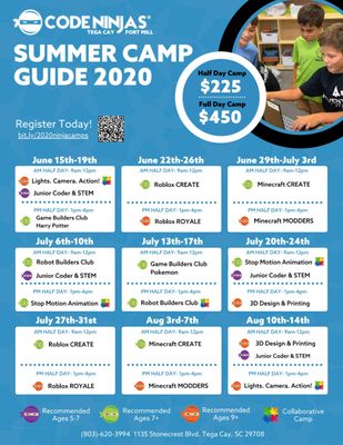 Code Ninjas Tega Cay/Fort Mill 2020 Summer Camp Schedule