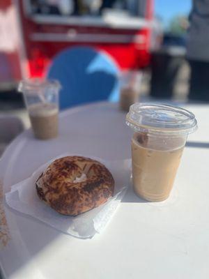 Cheese Bagel + Oat milk latte