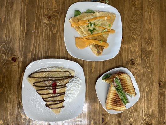 Nutella Crepe, Ham and Egg Cheese Breakfast Crepe, Ham and Swiss Panini