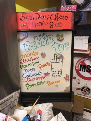 Bubble Tea Menu