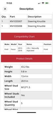 List of vehicles the part will fit.