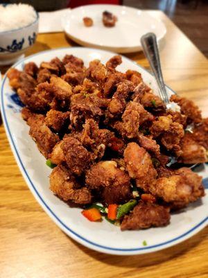 Salt and pepper pork. Bones in every bite. Take it home because it's not good for eating in front of other people.