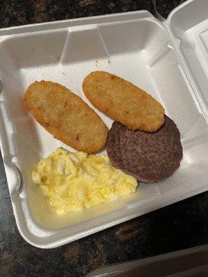 This was my $16 breakfast. What restaurant serves hash brown Pattie's. I would have went to McDonald's for that.