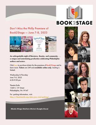 Book2stage
 www.Book2Stage.com June 7-8, 2023 at Theatre Exile, Philadelphia!
 Community Theater