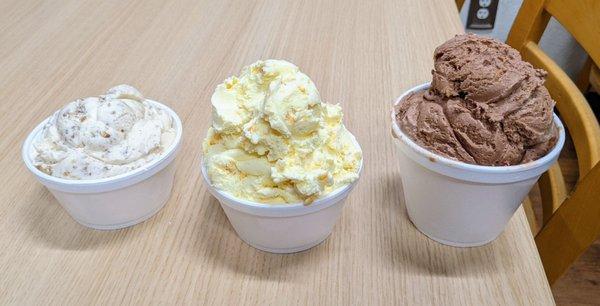 Butter Pecan, Lemon Oreo, Chocolate Peanut Butter