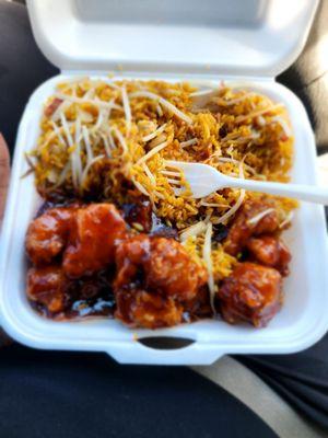 General Tso lunch combo. Extra spicy.