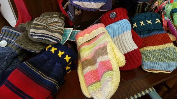 Upcycled mittens are a local favorite, from fall to spring in Wisconsin!