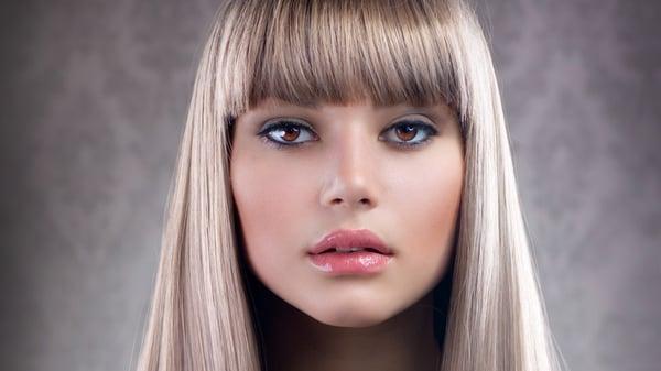 Bangs style hair cut and color