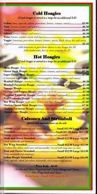 Menu Cold & Hot Hoagies/Calzones/Stromboli Pg 4