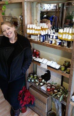 Jen at local boutique - Sarah J Handmade, posing with her handcrafted products!