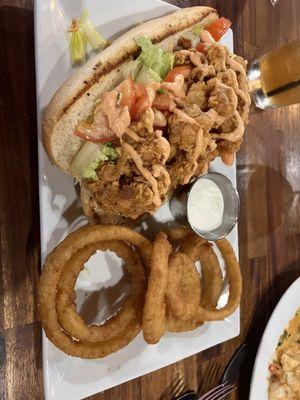 Shrimp Poboy and onion rings