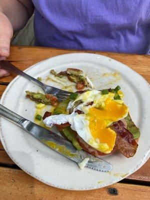 Avocado toast with bacon and eggs