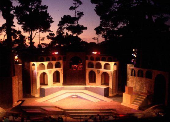 An October sunset at the Forest Theater. Pacific Repertory Theatre's Julius Caesar.